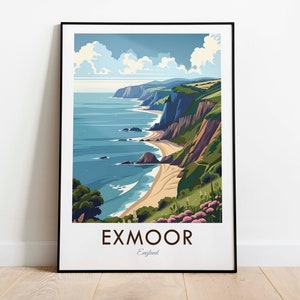 Exmoor, Inglaterra, Reino Unido, Impressão de viagem em estilo vintage, Arte de parede, Decoração para casa, Tapeçaria de parede, Amante da arte, Decoração para presente