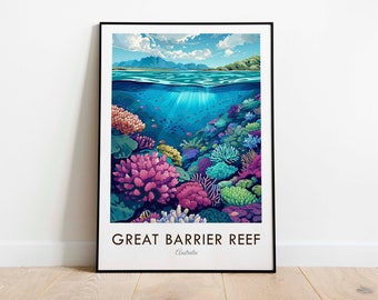 The Great Barrier Reef, Australia, Vintage Style Travel Print, Wall Art, Home Decor, Wall Hanging, Art Lover, Gift Decor