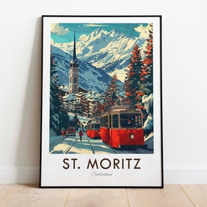 St. Moritz, Suiza, Impresión de viaje de estilo vintage, Arte de pared, Decoración del hogar, Tapiz de pared, Amante del arte, Decoración de regalos