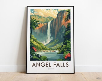 Angel Falls, Venezuela, Vintage Style Travel Print, Wall Art, Home Decor, Wall Hanging, Art Lover, Gift Decor