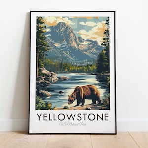 Parque Nacional de Yellowstone, EE. UU., Impresión de viaje de estilo vintage, Arte de pared, Decoración del hogar, Tapiz de pared, Amante del arte, Decoración de regalos