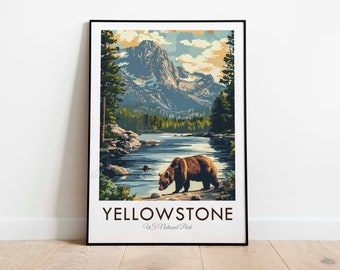 Yellowstone National Park, USA, Vintage Style Travel Print, Wall Art, Home Decor, Wall Hanging, Art Lover, Gift Decor