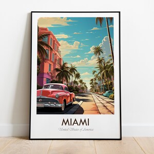 Miami, Vintage Style Travel Print, Wall Art, Home Decor, Wall Hanging, Art Lover, Gift Decor