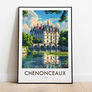 Chenonceaux, Francia, impresión de viaje de estilo vintage, arte de pared, decoración del hogar, tapiz, amante del arte, decoración de regalos