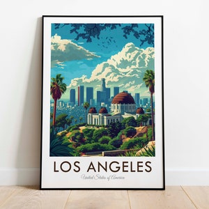 Los Angeles skyline, Vintage Style Travel Print, Wall Art, Home Decor, Wall Hanging, Art Lover, Gift Decor