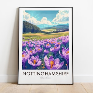 Blumen von Nottinghamshire, Herbst Krokus, England, Vintage Style Reisedruck, Wandkunst, Dekoration, Wandbehang, Kunstliebhaber