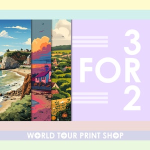a picture of a beach with the words world tour print shop