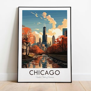 Chicago, Vintage Style Travel Print, Wall Art, Home Decor, Wall Hanging, Art Lover, Gift Decor