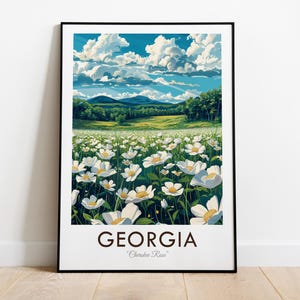 Flor del estado de Georgia, rosa Cherokee, EE. UU., impresión de viaje de estilo vintage, arte de pared, decoración del hogar, tapiz para pared, amante del arte, decoración de regalos