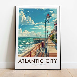 Atlantic City, EE. UU., Impresión de viaje de estilo vintage, Arte mural, Decoración del hogar, Tapiz, Amante del arte, Regalos decorativos