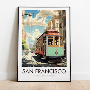 San Francisco Cable Car, San Francisco, Vintage Style Travel Print, Wall Art, Home Decor, Wall Hanging, Art Lover, Gift Decor