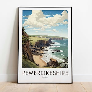 Pembrokeshire, Wales, Vintage Style Travel Print, Wall Art, Home Decor, Wall Hanging, Art Lover, Gift Decor