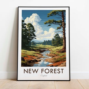 Parque Nacional New Forest, Inglaterra, Impresión de viaje de estilo vintage, Arte mural, Decoración del hogar, Tapiz, Amante del arte, Regalos