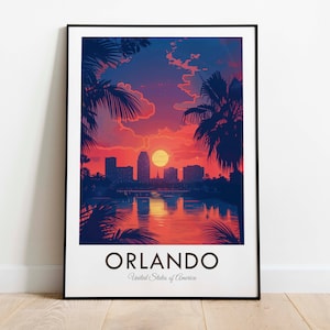 Stampa vintage del tramonto di Orlando, Florida, decorazione da parete per la casa, regalo per gli amanti dell'arte, carta d'archivio di alta qualità, diverse dimensioni disponibili