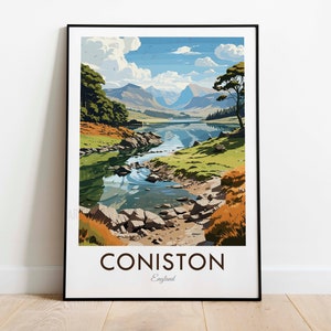 Lake Coniston, Cumbria, Vintage Style Travel Print, Wall Art, Home Decor, Wall Hanging, Art Lover, Gift Decor