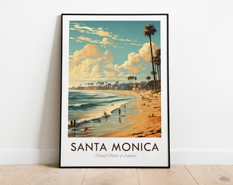 Santa Monica Beach, Los Angeles, California, Vintage Style Travel Print, Wall Art, Home Decor, Wall Hanging, Art Lover, Gift Decor