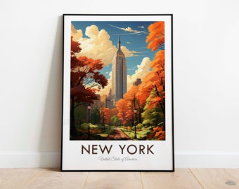 Central Park, New York, Vintage Style Travel Print, Wall Art, Home Decor, Wall Hanging, Art Lover, Gift Decor