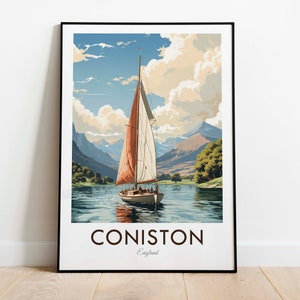 Lake Coniston, Cumbria, Vintage Style Travel Print, Wall Art, Home Decor, Wall Hanging, Art Lover, Gift Decor