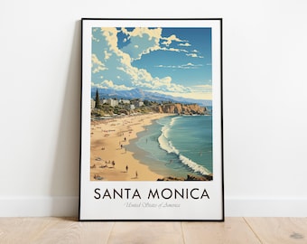 Santa Monica Beach, Los Angeles, California, Vintage Style Travel Print, Wall Art, Home Decor, Wall Hanging, Art Lover, Gift Decor