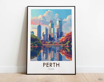 Perth, Australia, Vintage Style Travel Print, Wall Art, Home Decor, Wall Hanging, Art Lover, Gift Decor