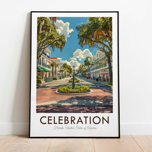 Celebration, Florida, USA, Vintage Style Travel Print, Wall Art, Home Decor, Wall Hanging, Art Lover, Gift Decor