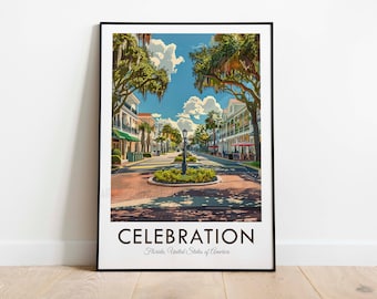 Celebration, Florida, USA, Vintage Style Travel Print, Wall Art, Home Decor, Wall Hanging, Art Lover, Gift Decor