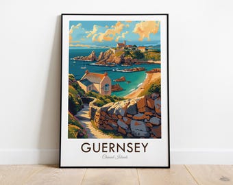 Guernsey, Channel Islands, Vintage Style Travel Print, Wall Art, Home Decor, Wall Hanging, Art Lover, Gift Decor