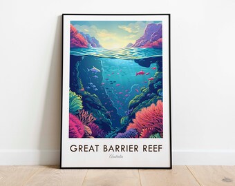 The Great Barrier Reef, Australia, Vintage Style Travel Print, Wall Art, Home Decor, Wall Hanging, Art Lover, Gift Decor