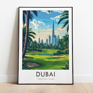 Dubai, Golf Course, United Arab Emirates, UAE, Vintage Style Travel Print, Wall Art, Home Decor, Wall Hanging, Art Lover, Gift Decor