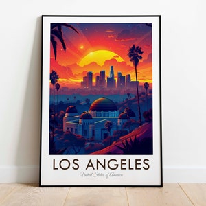 Los Angeles skyline, Vintage Style Travel Print, Wall Art, Home Decor, Wall Hanging, Art Lover, Gift Decor