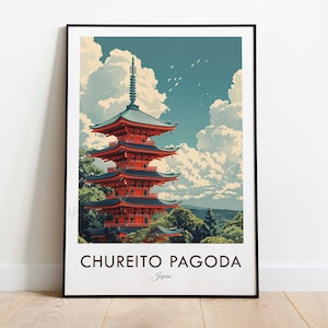 Chureito Pagoda, Japan, Vintage Style Travel Print, Wall Art, Home Decor, Wall Hanging, Art Lover, Gift Decor