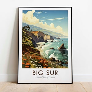 Big Sur, Vintage Style Travel Print, Wall Art, Home Decor, Wall Hanging, Art Lover, Gift Decor