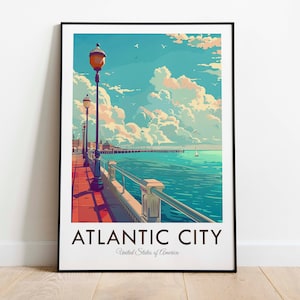 Atlantic City, EE. UU., Impresión de viaje de estilo vintage, Arte mural, Decoración del hogar, Tapiz, Amante del arte, Regalos decorativos
