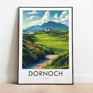 Dornoch, parcours de golf, Écosse, impression de voyage de style vintage, art mural, décoration d'intérieur, tenture murale, amateur d'art, décoration cadeau