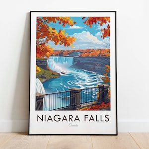 Wodospad Niagara, Nowy Jork, USA, Wydruk podróżny w stylu vintage, Sztuka ścienna, Wystrój domu, Zawieszka ścienna, Miłośnik sztuki, Dekoracja prezentów