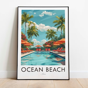 Impresión de viaje de estilo vintage, arte de pared, decoración del hogar, tapiz, amante del arte, regalo, playa, Ibiza, España