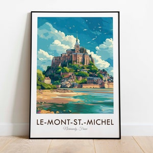 Le-Mont-St.-Michel, Normandía, Francia, Impresión de viaje de estilo vintage, Arte de pared, Decoración del hogar, Tapiz de pared, Amante del arte, Decoración de regalos