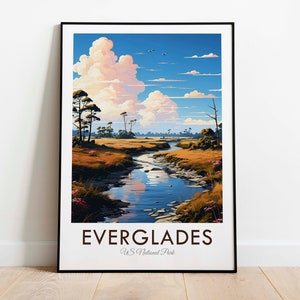 Parque Nacional Everglades, EUA, Impressão de viagem em estilo vintage, Arte de parede, Decoração para casa, Tapeçaria de parede, Amante da arte, Decoração para presente