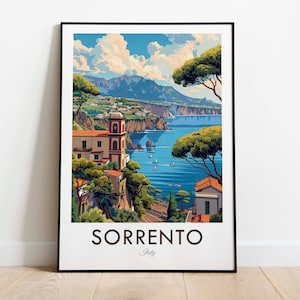 Sorrento, Italia, Stampa di viaggio in stile vintage, Arte murale, Decorazione per la casa, Arazzo da parete, Amante dell'arte, Decorazione regalo
