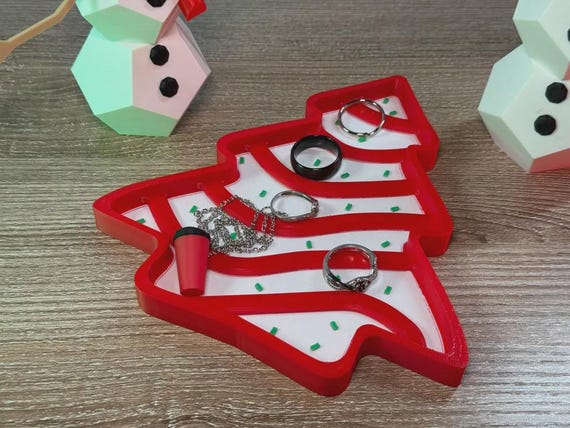 Little Debbie Christmas Tree Cake Jewelry Tray - Retro Snack Trinket Dish - Vintage Holiday Catchall Dish - Candy Cane Christmas Decor