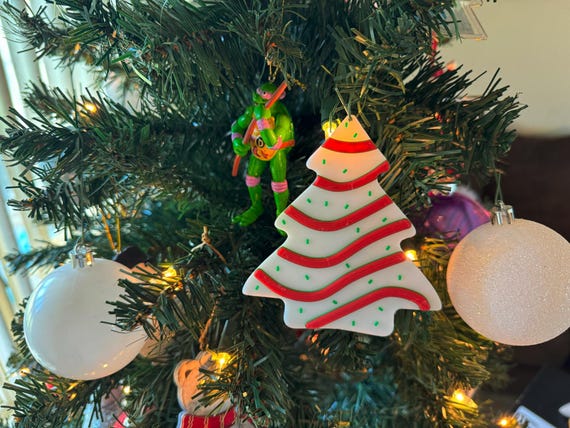 Little Debbie Christmas Tree Cake Ornament - Vintage Snack Cake Inspired 3D Printed Decor - Retro Holiday Cookie Tree Ornament