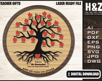 Apple Tree Digital File, Teachers Gift, Teachers Appreciation, SVG Ai DXF DWG,  Fully Customizable, Laser Cut  Digital Download only