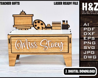 Teacher Day, Arts Teacher, Teacher appreciation gift, Desk, Drawer SVG Ai DXF DWG, Fully Customizable, Lasercut ready, Digital Download only