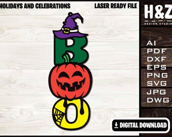Boo Pumpkin Sign, Horror, Halloween, Witch cap Sign-Trick or treat-SVG Ai DXF DWG, Fully Customizable, Lasercut ready, Digital Download only