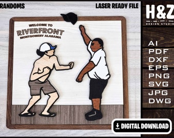 Riverfront brawl Alabama, Montgomery, brawl, dock, Frame, Svg Ai Dxf Dwg Eps, Fully Customizable, Lasercut ready, Digital Download only