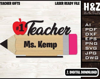 Teacher Pencil stand Digital File, Teacher Gift,Teachers Appreciation, SVG Ai DXF DWG,  Fully Customizable, Laser Cut  Digital Download only