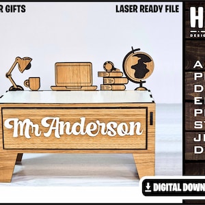Lerarendag, aardrijkskundeleraar, leraar waardering cadeau, bureau, lade SVG Ai DXF DWG, volledig aanpasbaar, lasercut klaar, alleen digitale download