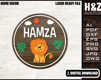 Cute Lion Frame Digital File, Children Gift, Kids Frame, Wood sign, SVG Ai DXF DWG,  Fully Customizable, Laser Cut  Digital Download only