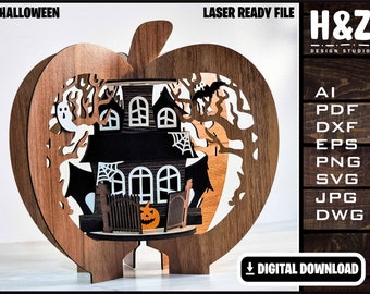 Haunted Pumpkin House, Horror, Halloween, Mansion, Trick or treat, SVG Ai DXF DWG, Fully Customizable, Lasercut ready, Digital Download only
