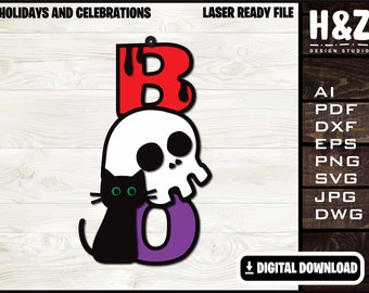 Boo Cat Sign, Horror, Halloween, Boo Skull Sign, Trick or treat, SVG Ai DXF DWG, Fully Customizable, Lasercut ready, Digital Download only